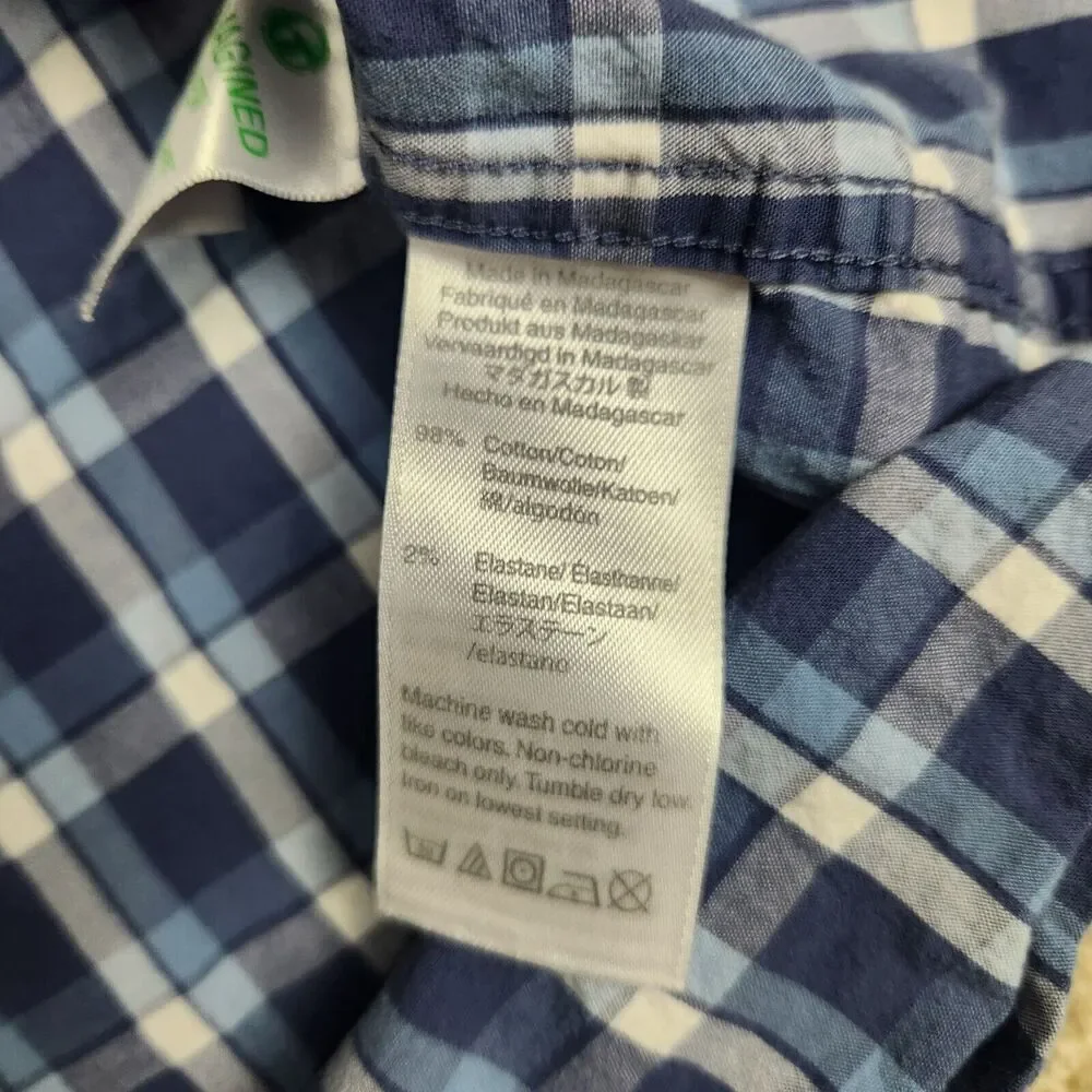 J Crew Shirt Mens L White Blue Plaid Check Flex Wash Button Up Slim A873
